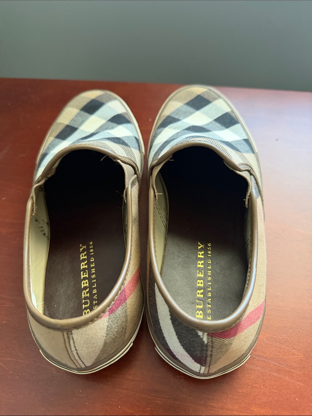 Burberry Beige Black Check Slip-On Loafers - Picture 3 of 6